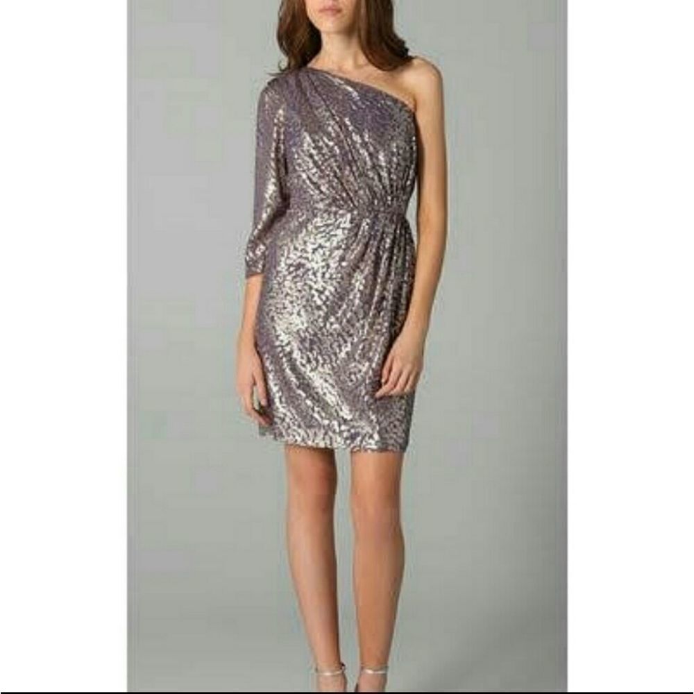 Shoshanna One Shoulder Shimmer Metallic Dress 2